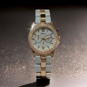 Geneva Fashion Watch Crystal‎ with Chronograph Style Face Teal Mint Green, Gold
